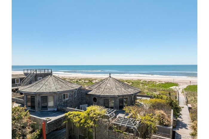 Aerial of home with Atlantic Ocean as backdrop