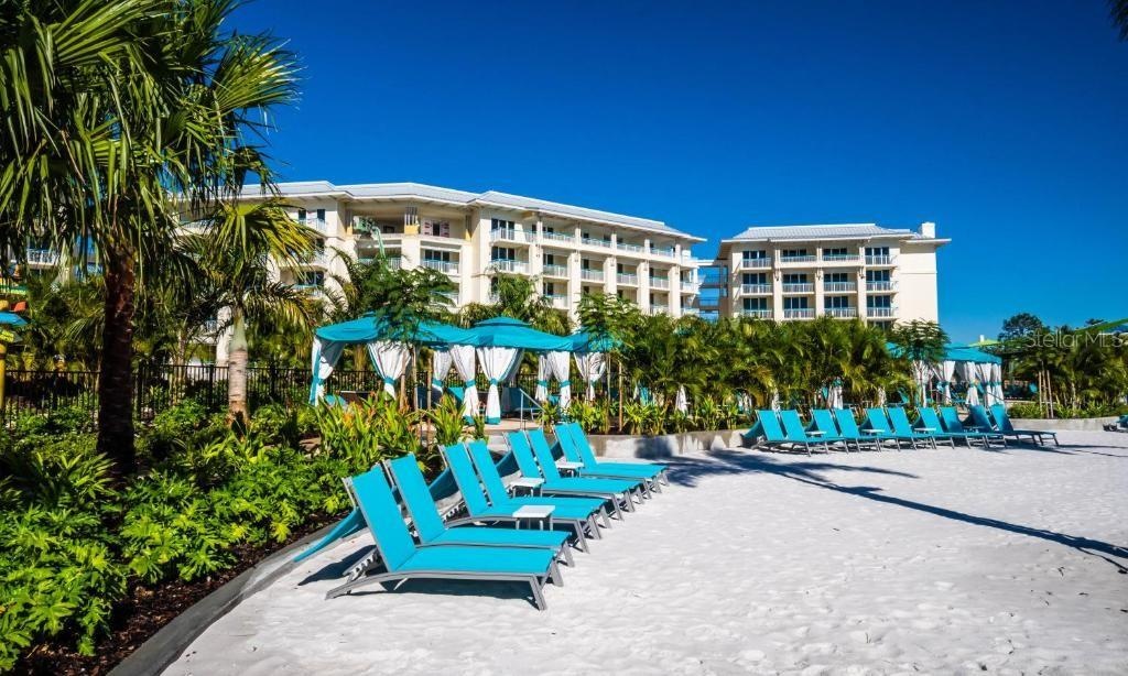 Resort pool with lounge seating in Margaritaville Resort Orlando Central Florida
