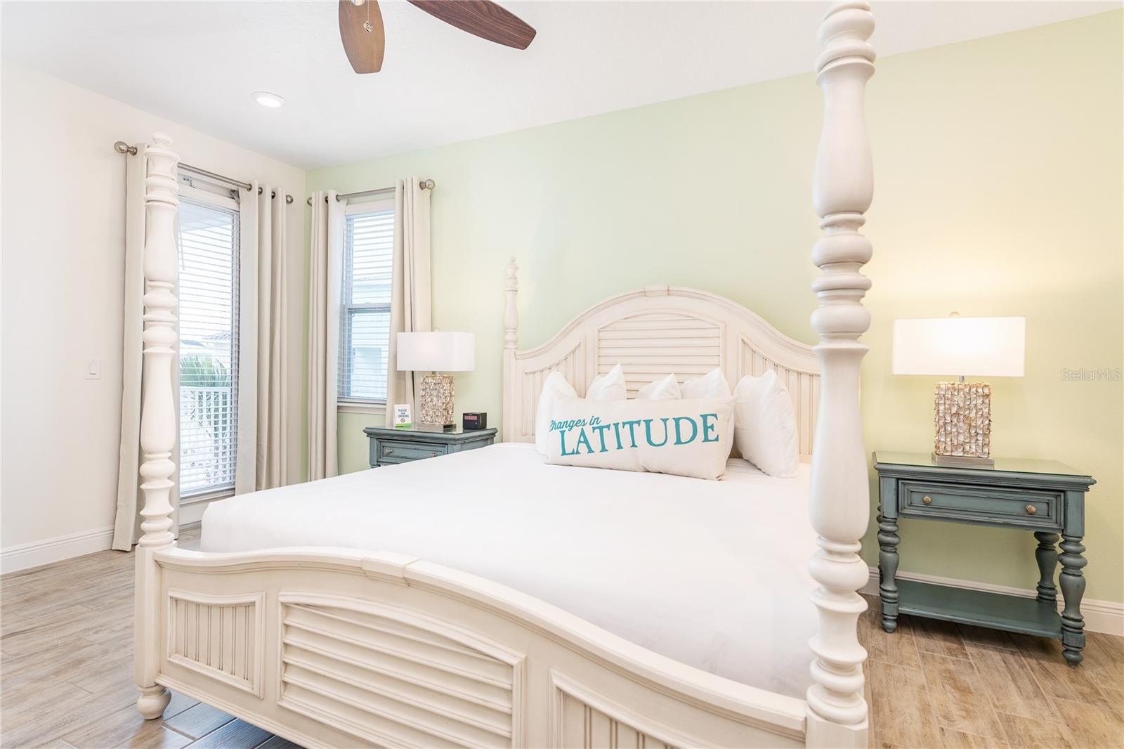 Coastal inspired bedroom design in Margaritaville Orlando short term rental property