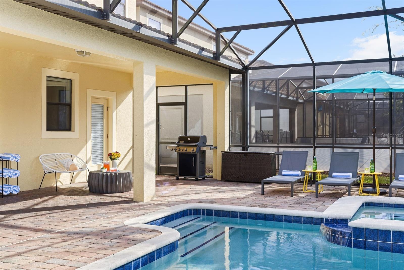 Screened in pool and spa