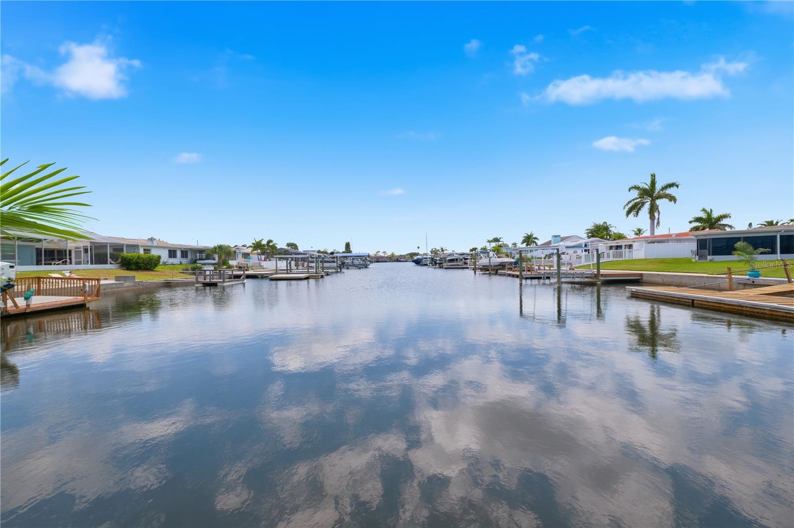 view out of the canal leading to the ocean on the right