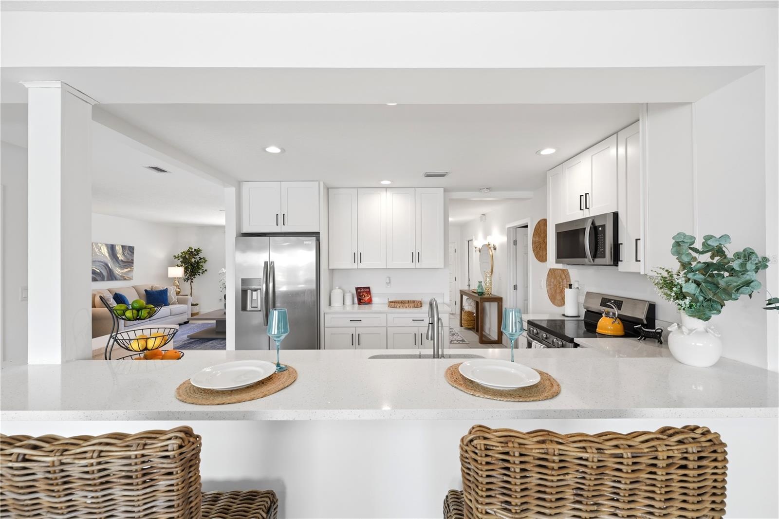 view from the snack bar into the kitchen