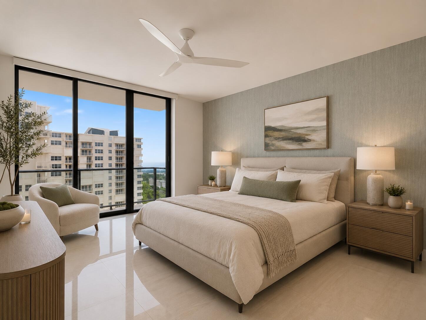 Primary Bedroom w/ Ocean & City Views