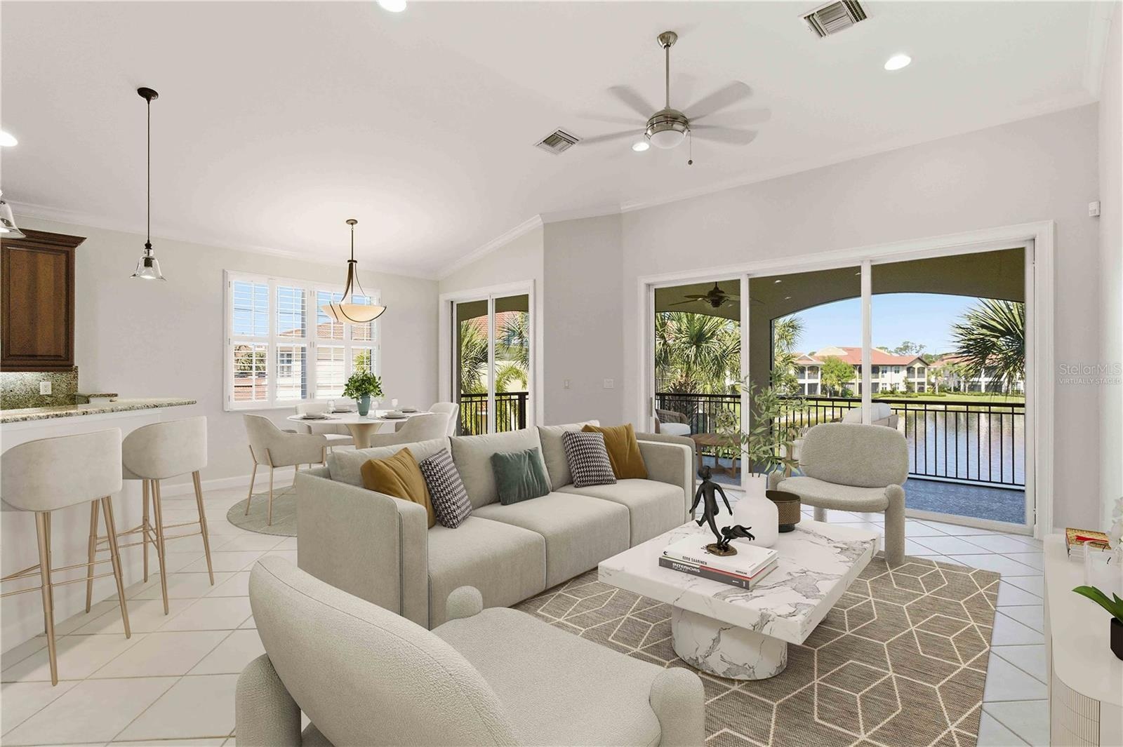 Virtually Staged - Great room & kitchen