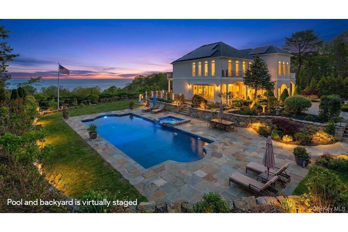 Digitally-staged pool and yard