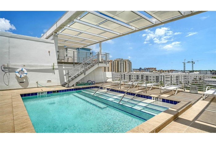 Dreamy heated rooftop pool at Risdon on 5th in the heart of the Rosemary Arts & Design District
