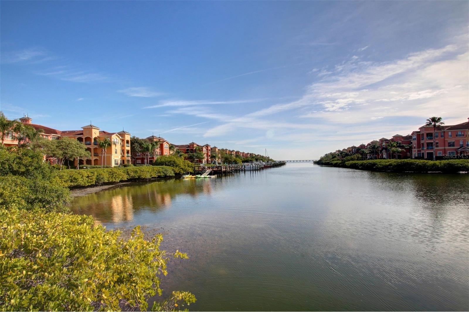 View of the bayou/inlet from the promenade between Buildings 5 and 6