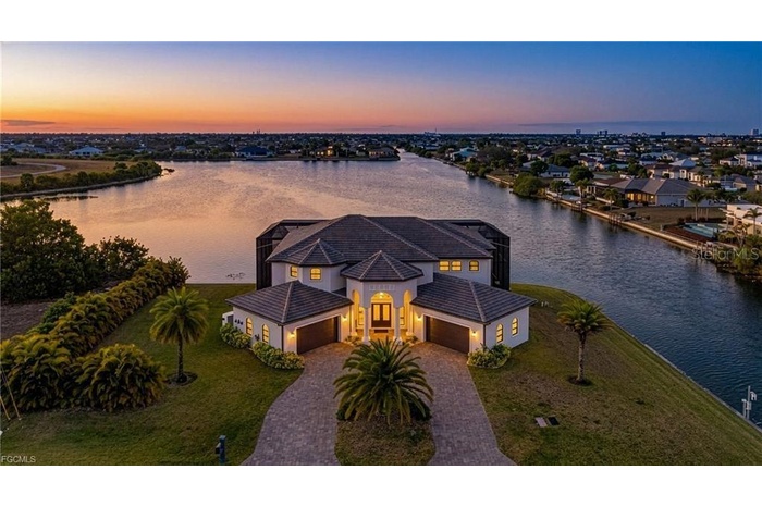 Aerial view at dusk of a water view
