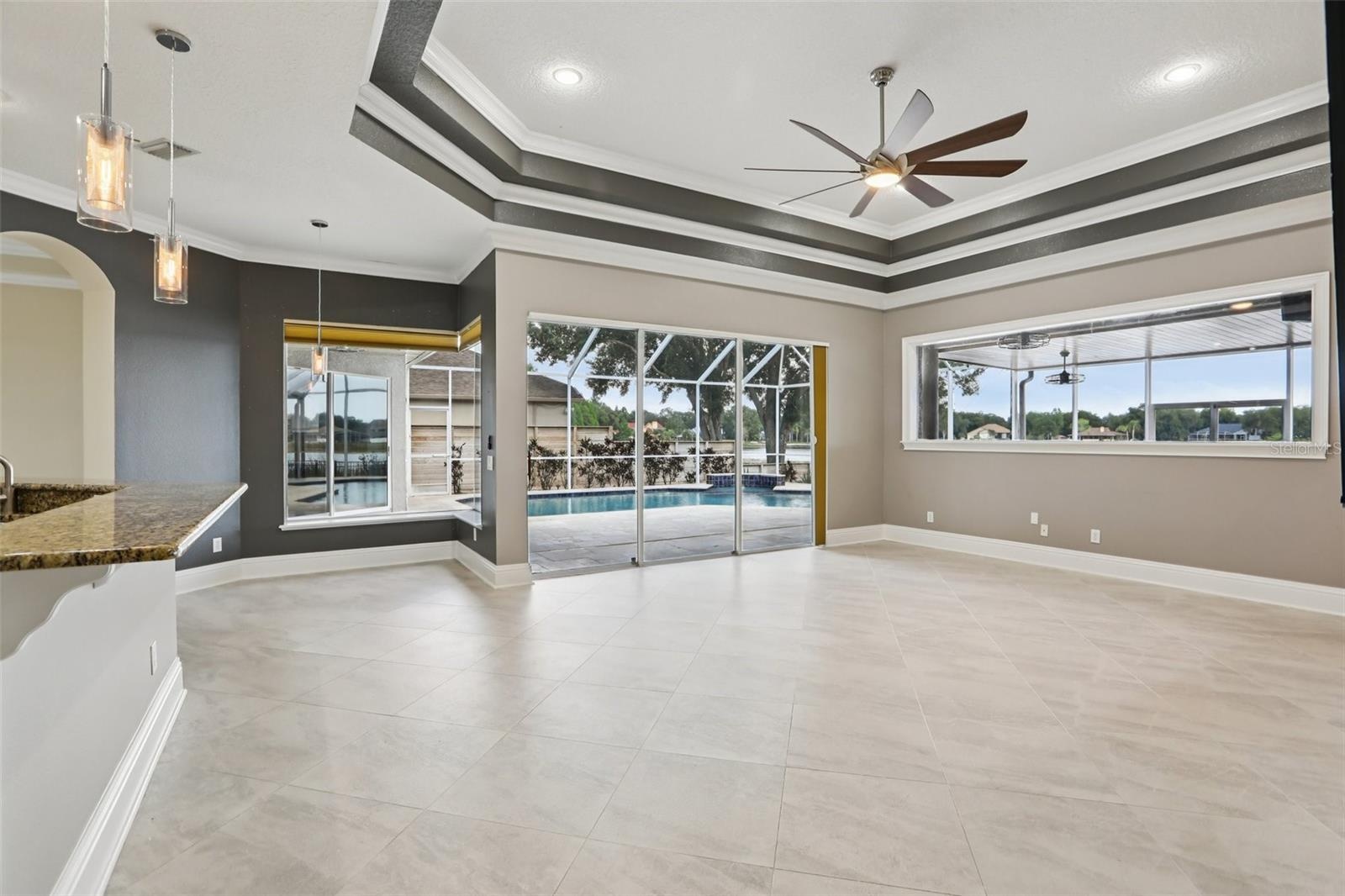 Great Room Overlooks Pool and Lake