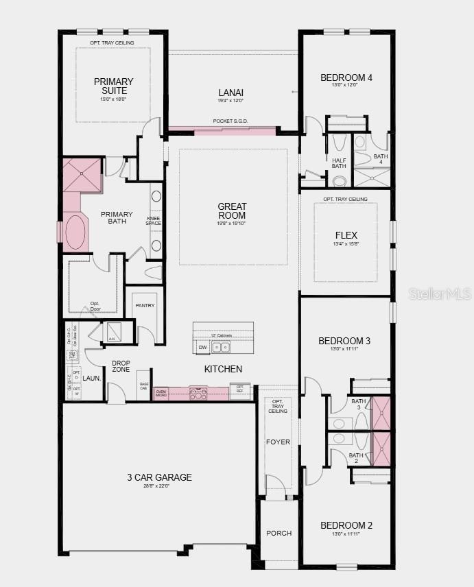 Floor Plan - Additional Highlights Include: gourmet kitchen, tray ceiling package, 8' interior doors, shower in place of tub in the secondary bathroom