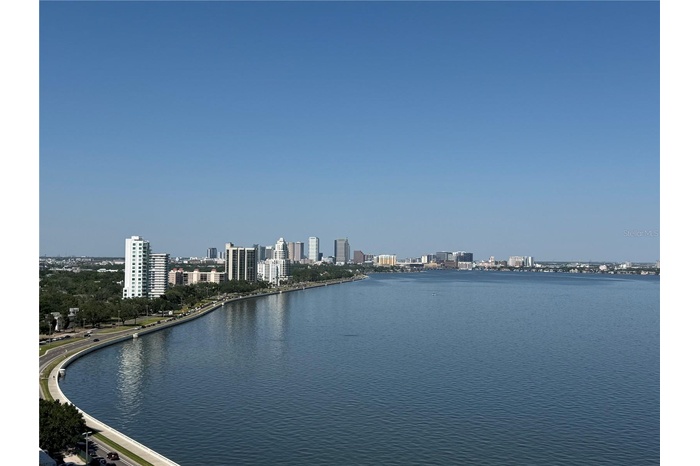 Living room with views of the Bay and Downtown Tampa