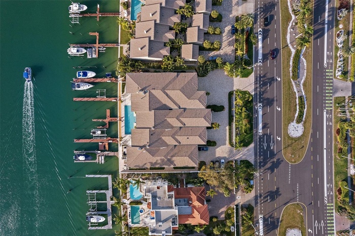 Ariel of building and boat slips
