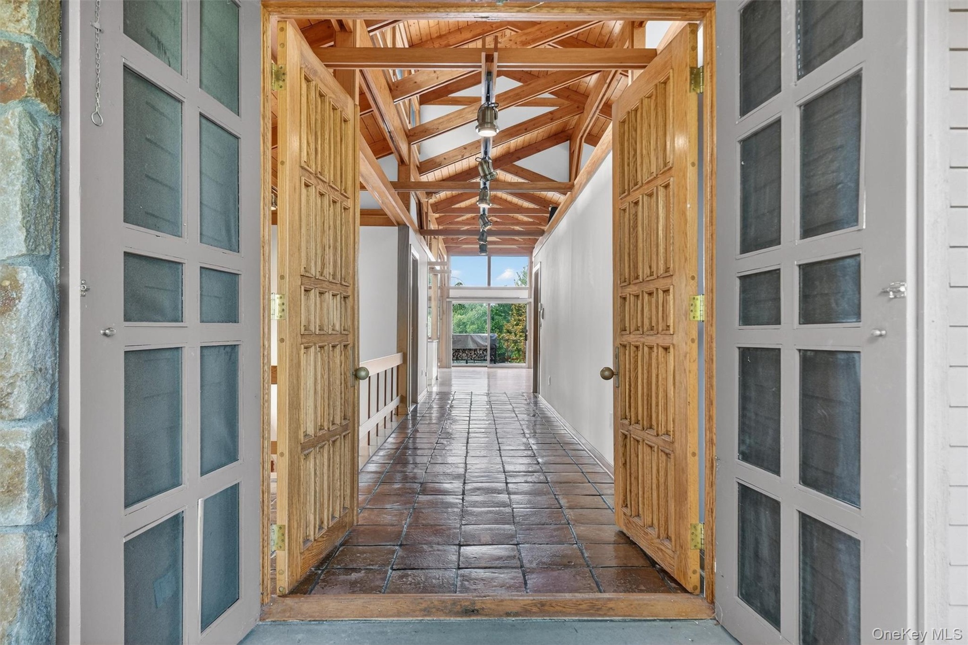 View through the heavy wood front doors