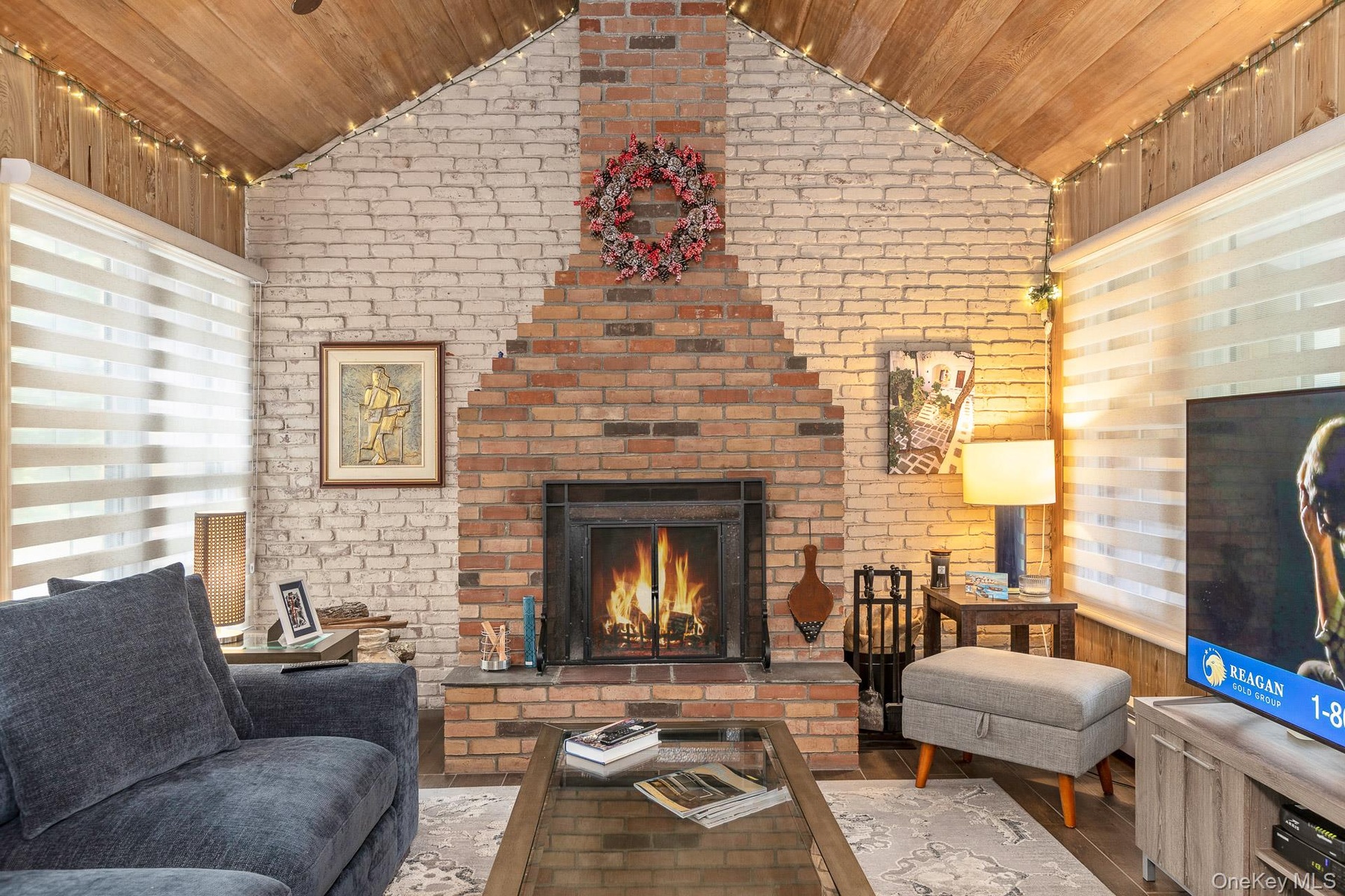 Brick fireplace