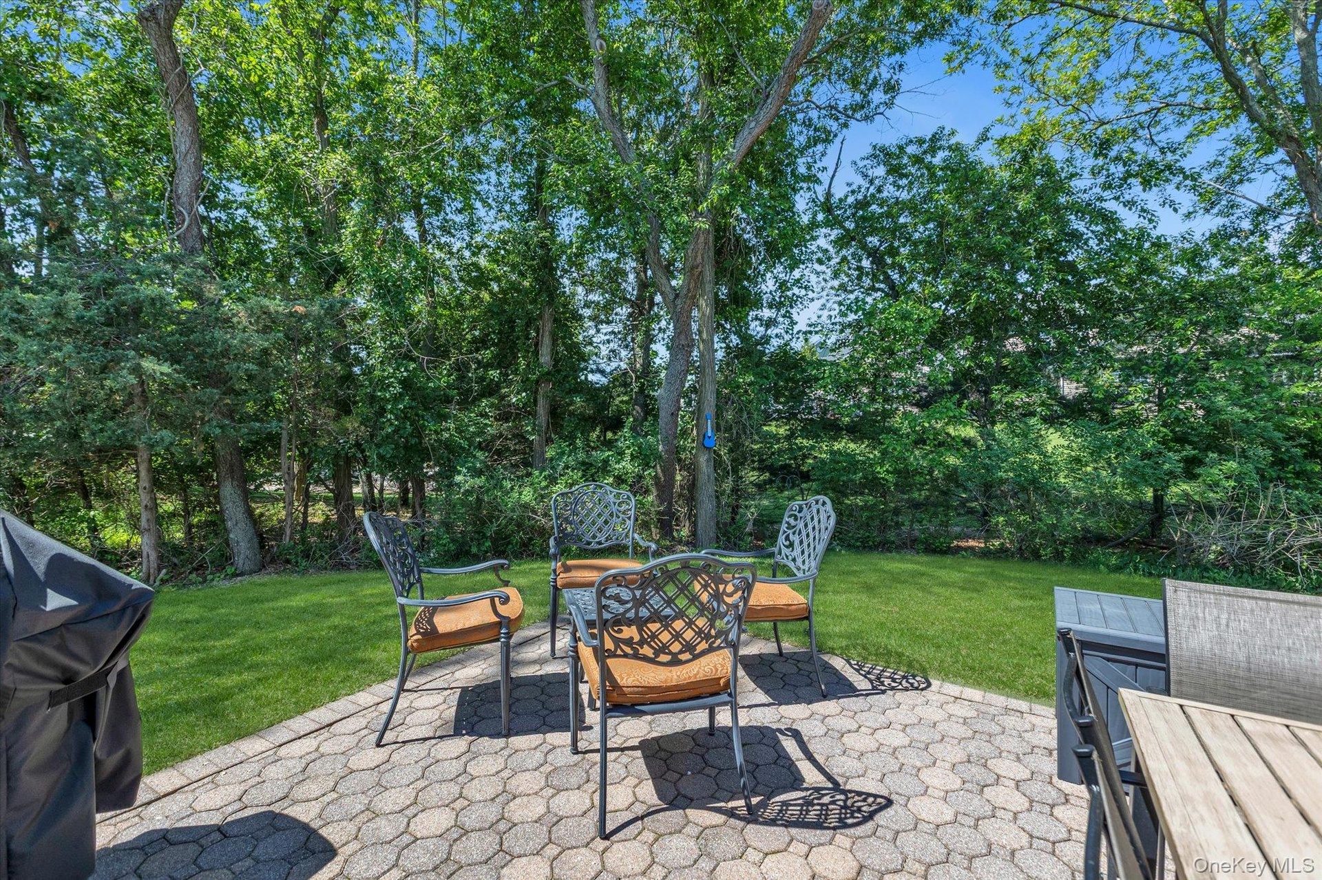Patio surrounded by nature.
