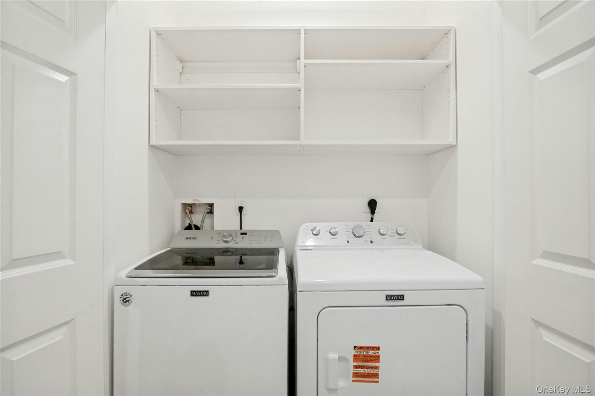 In-closet new multi function washer and dryer with convenient shelving overhead