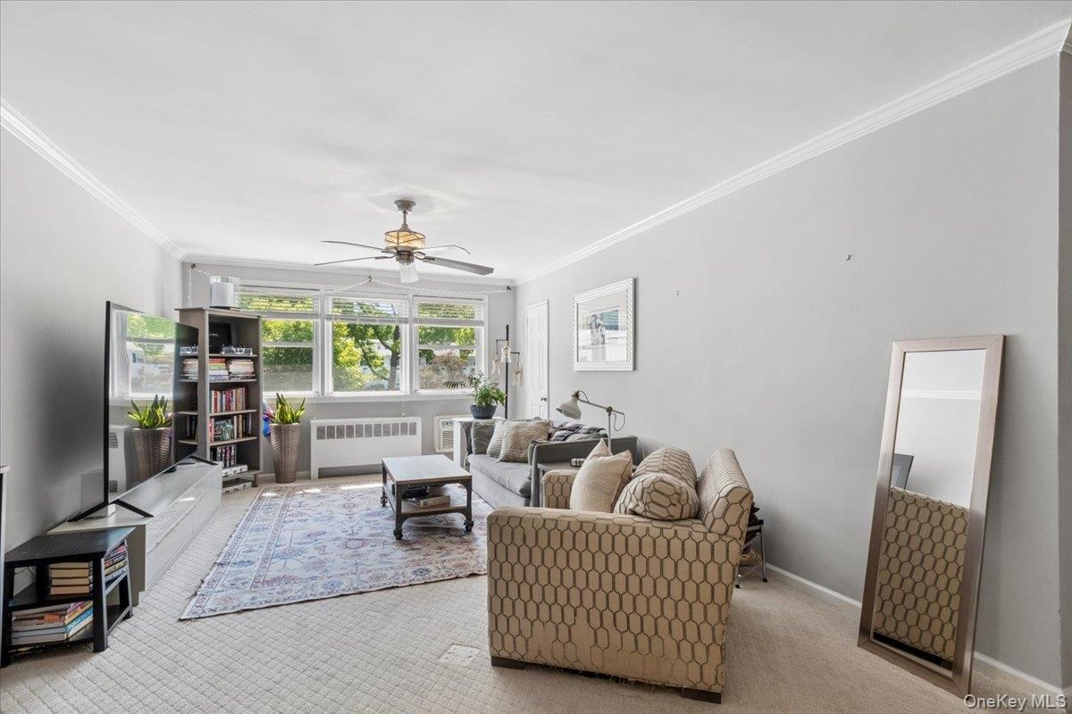 Large living room w/ ceiling fan