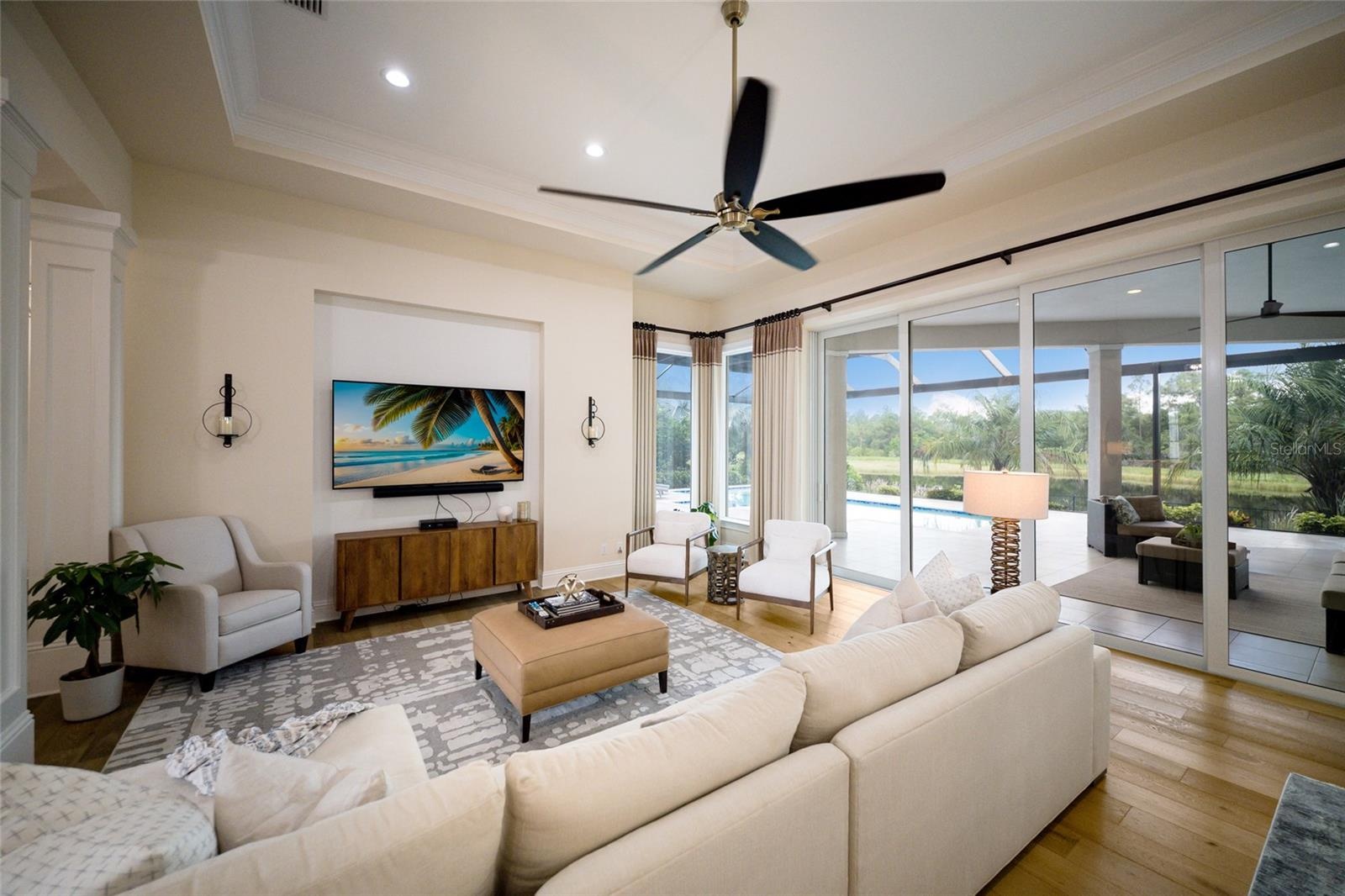 Open view to pool/lake from front door