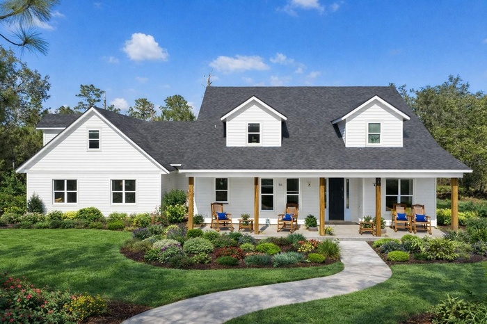 Virtually enhanced front exterior illustrating the home that will be painted white with black trim.