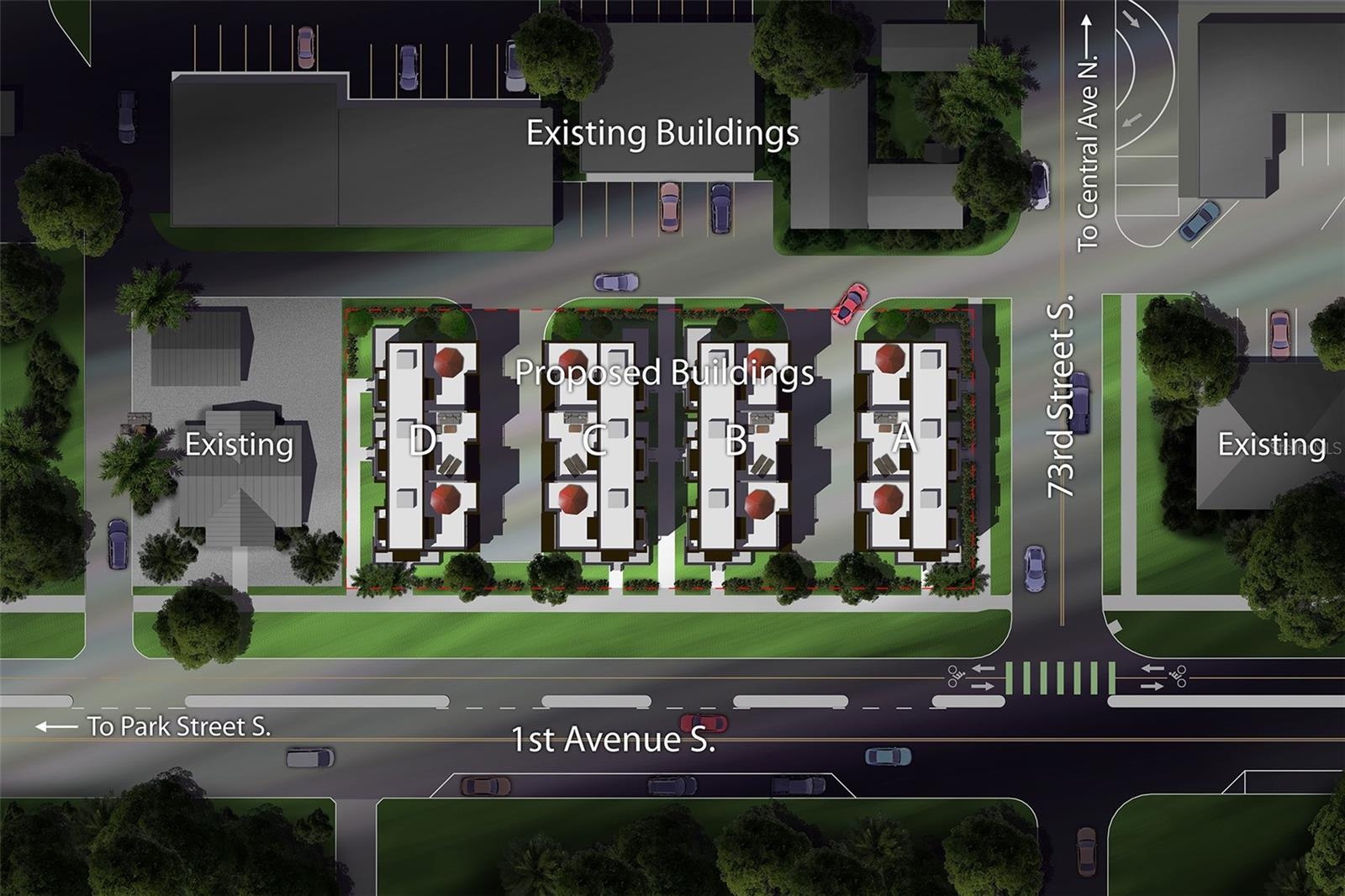 overhead view 12 unit townhome rendering