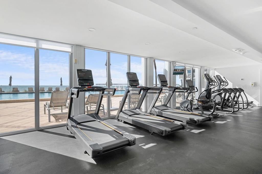 Fully rennovated exercise room with the latest equipment has gorgeous views of the pool and The Gulf.