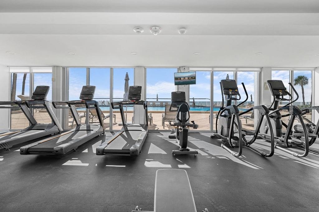 Fully rennovated exercise room with the latest equipment has gorgeous views of the pool and The Gulf.