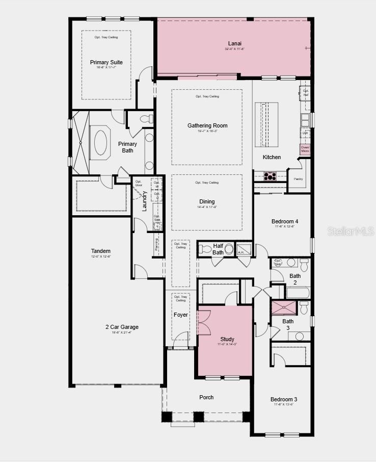 Floor Plan - Additional Highlights Include: Gourmet kitchen, study in place of bedroom, shower at bath 3, pocket slider at great room, extended lanai,