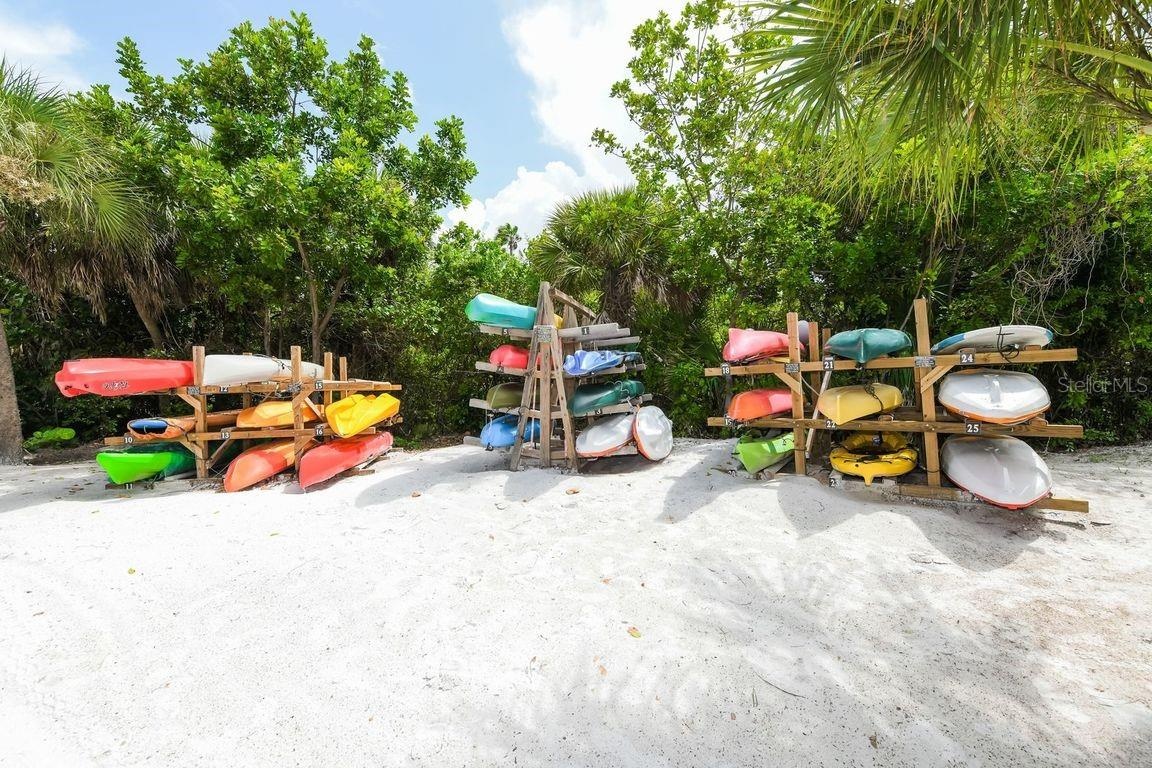 Beachside canoe/kayak storage racks.
