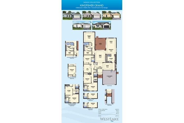 Kingfisher Grand Model Home Floor Plan w/ "Available Bedroom w/ Sitting Room Variation" Option.