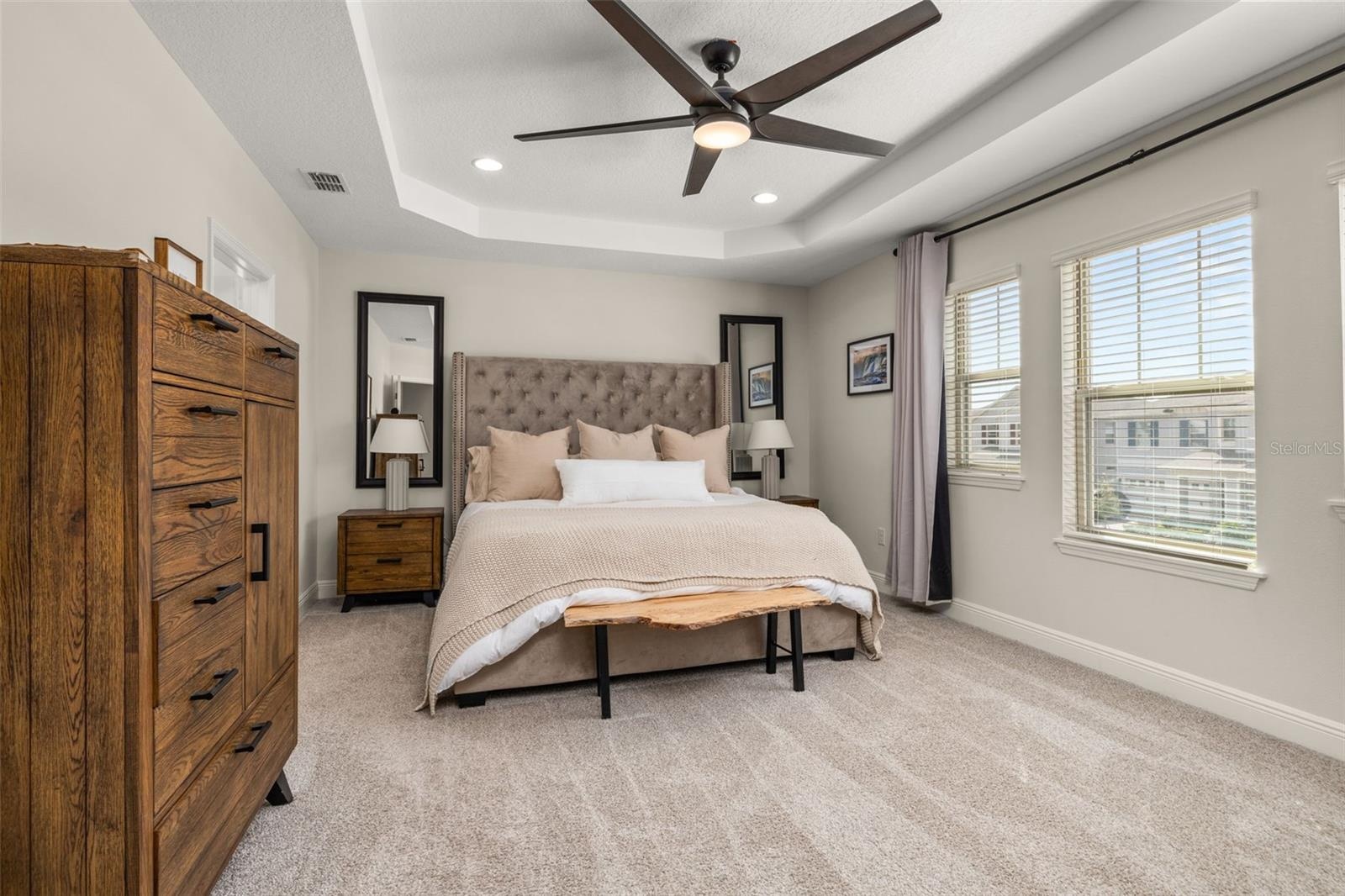 master suite with tray ceiling