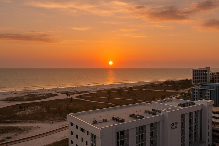 Building exterior and beach view