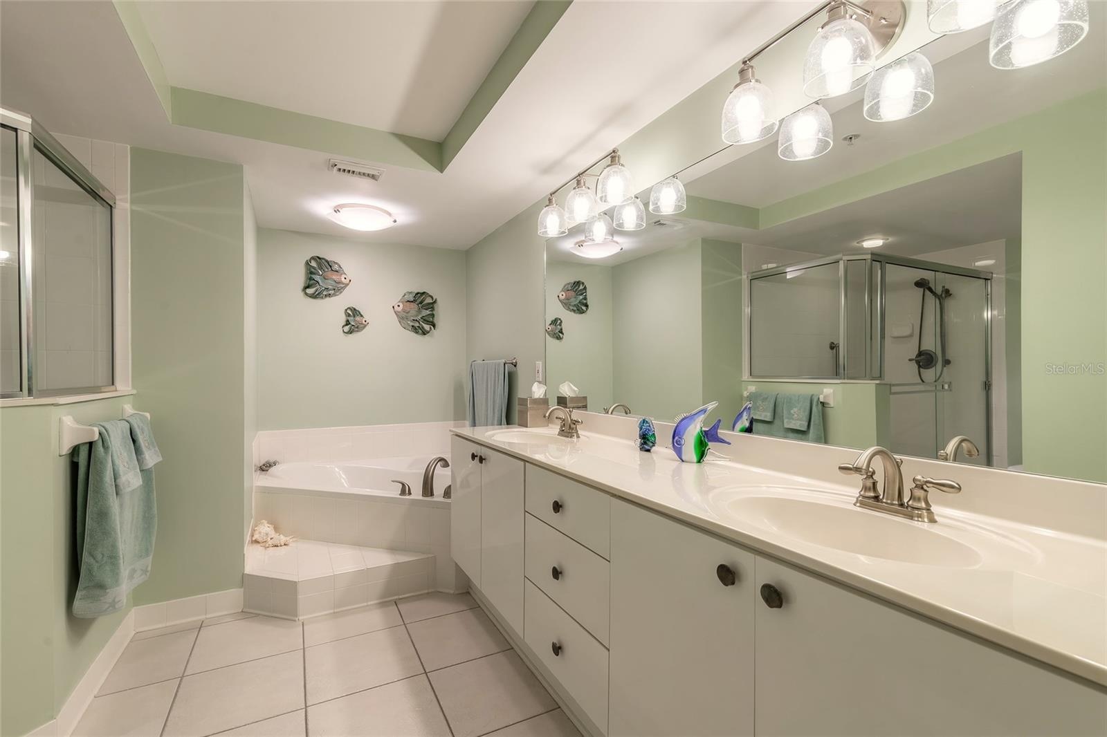 double sinks, garden tub and shower