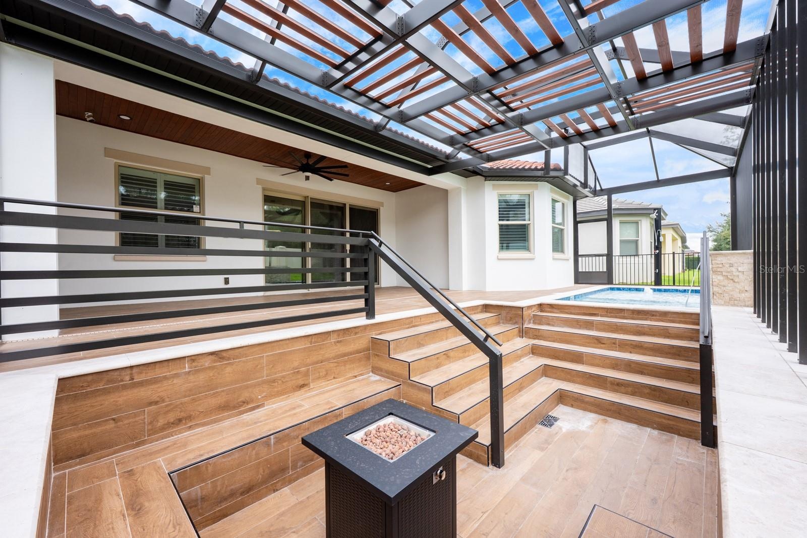 Custom built-in seating with fire pit.