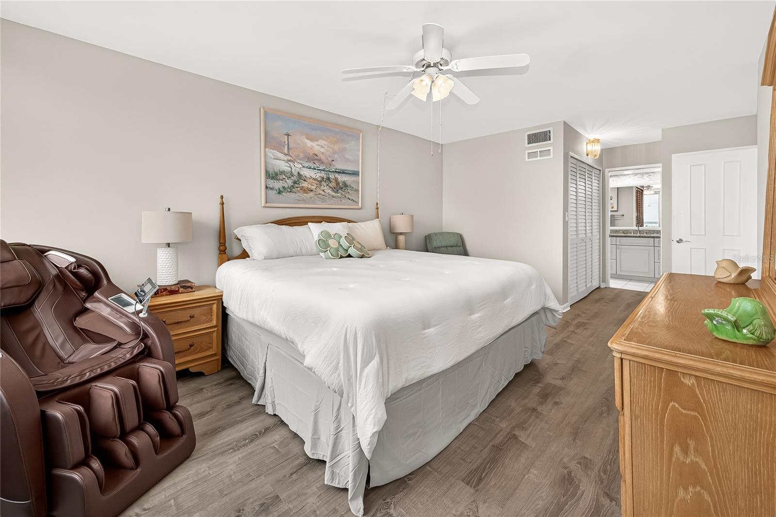 This primary bedroom has a large walk in closet