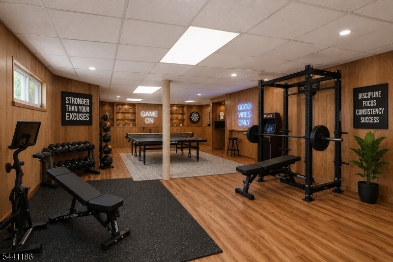 stagged gym in basement