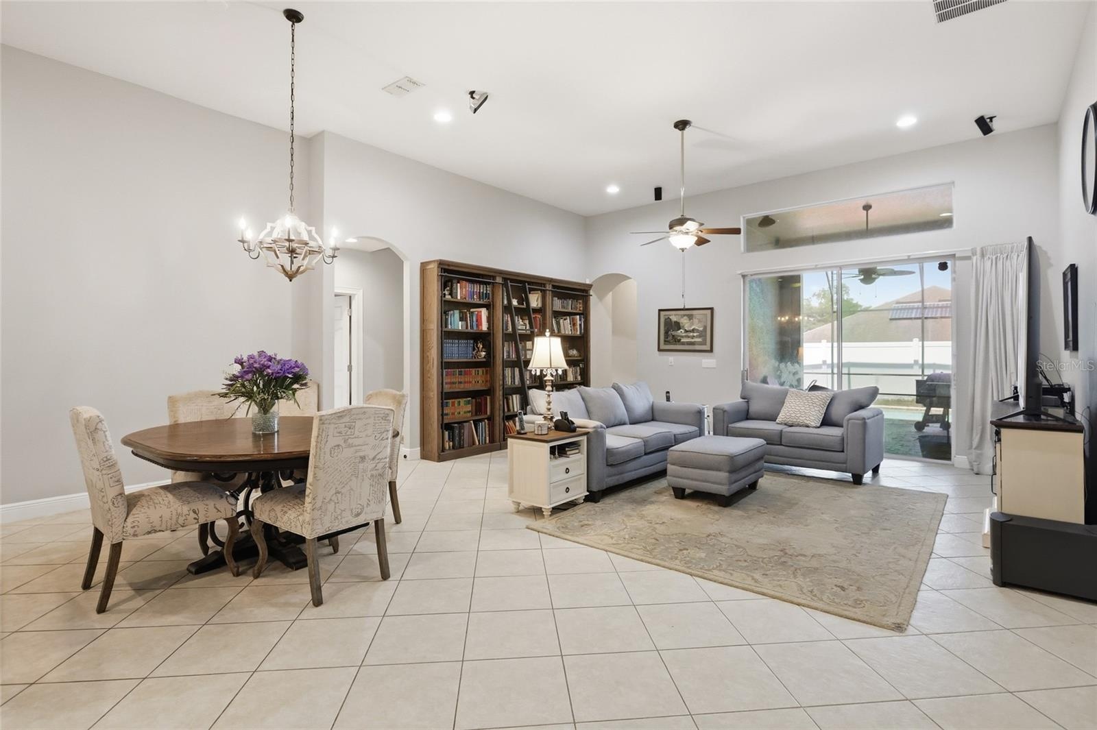 Family room with a nearby dining area