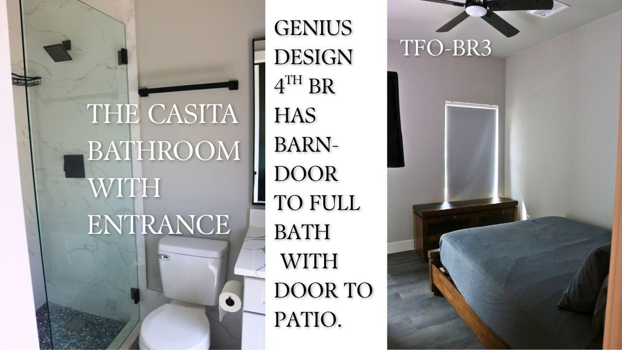 BEDROOM 3 WITH POOL ACCESSUnique third bedroom offers convenient access to the pool patio through the adjoining bathroom, making it ideal for guests 