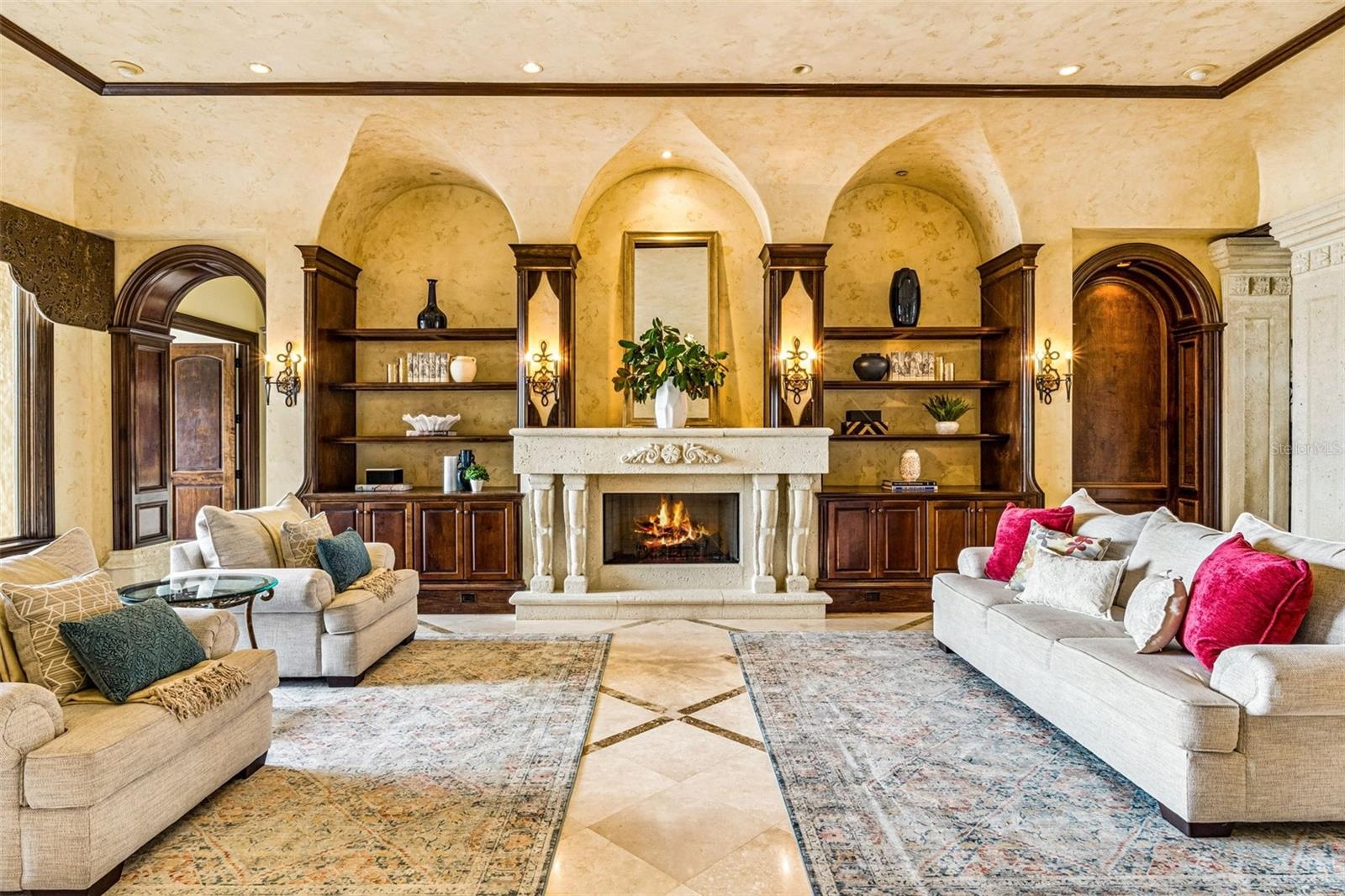Formal Living Room with handcrafted Venetian Archways