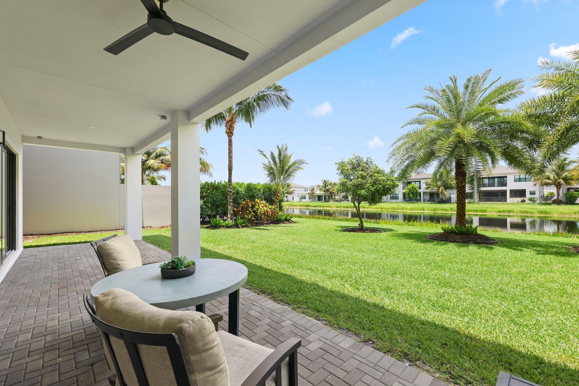 covered patio overlooking the lake.