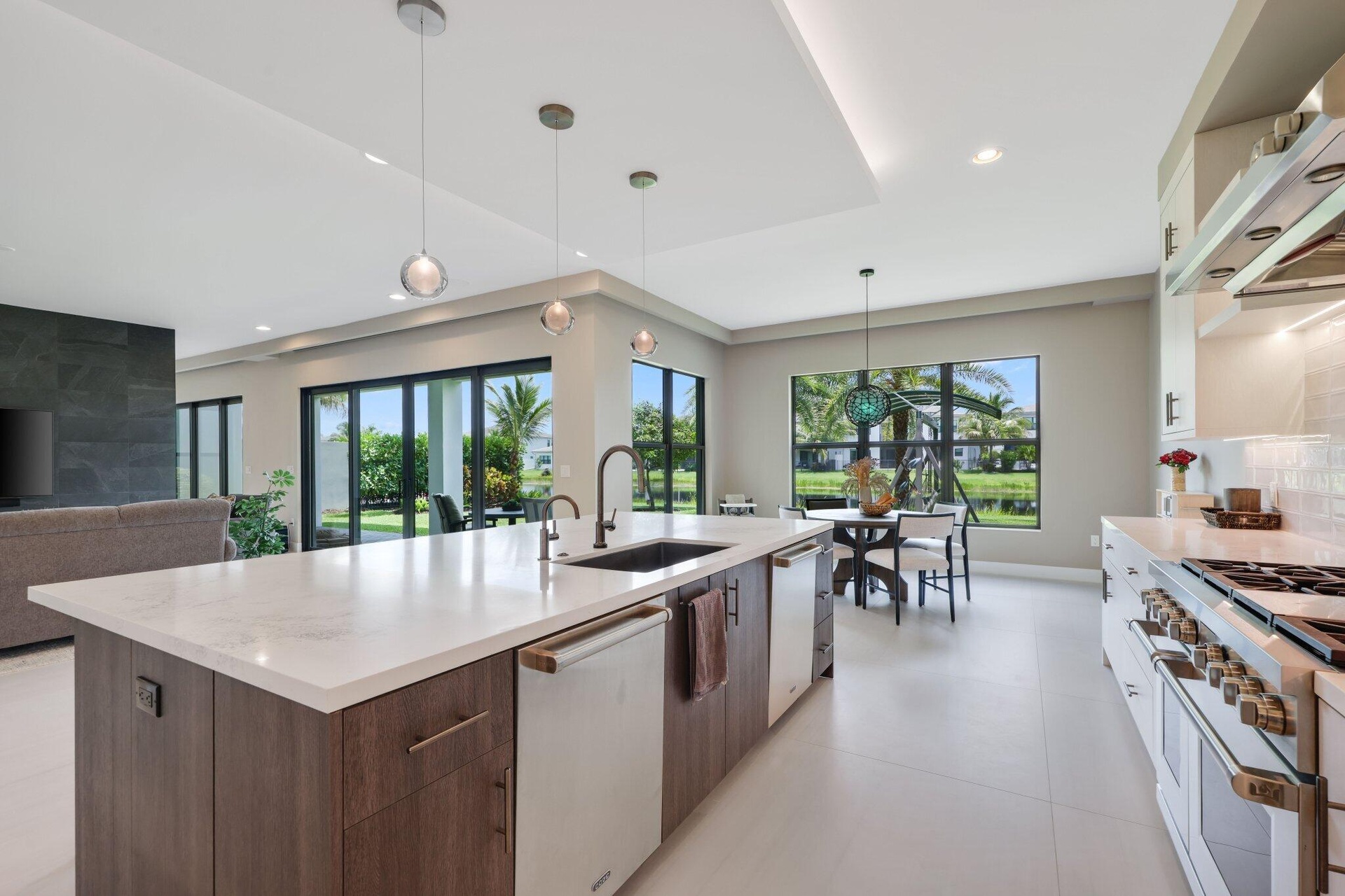 Center Island with hidden cabinets across the front