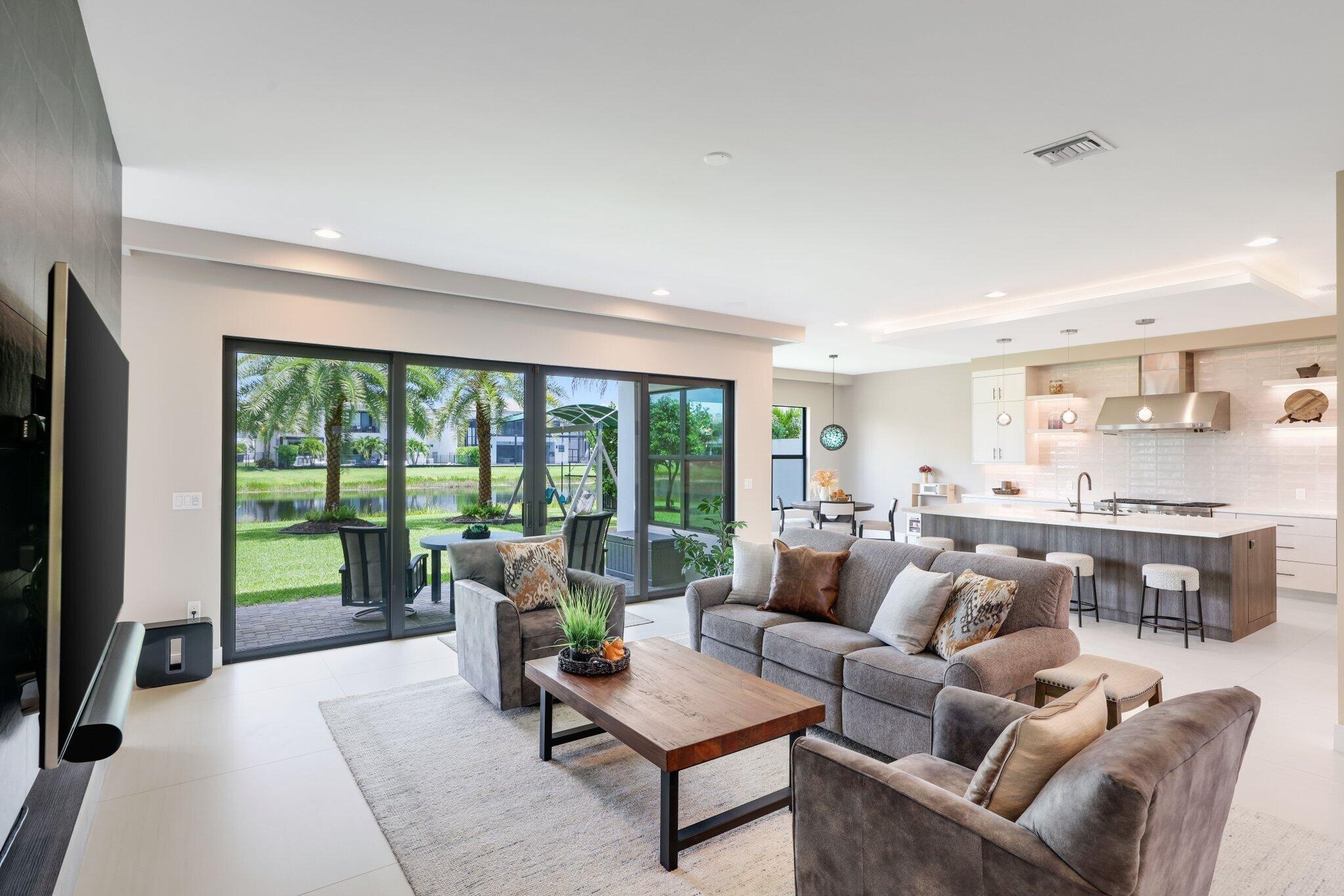 Lutron automated shades on most windows. Soffits throughout the house to hide shades.