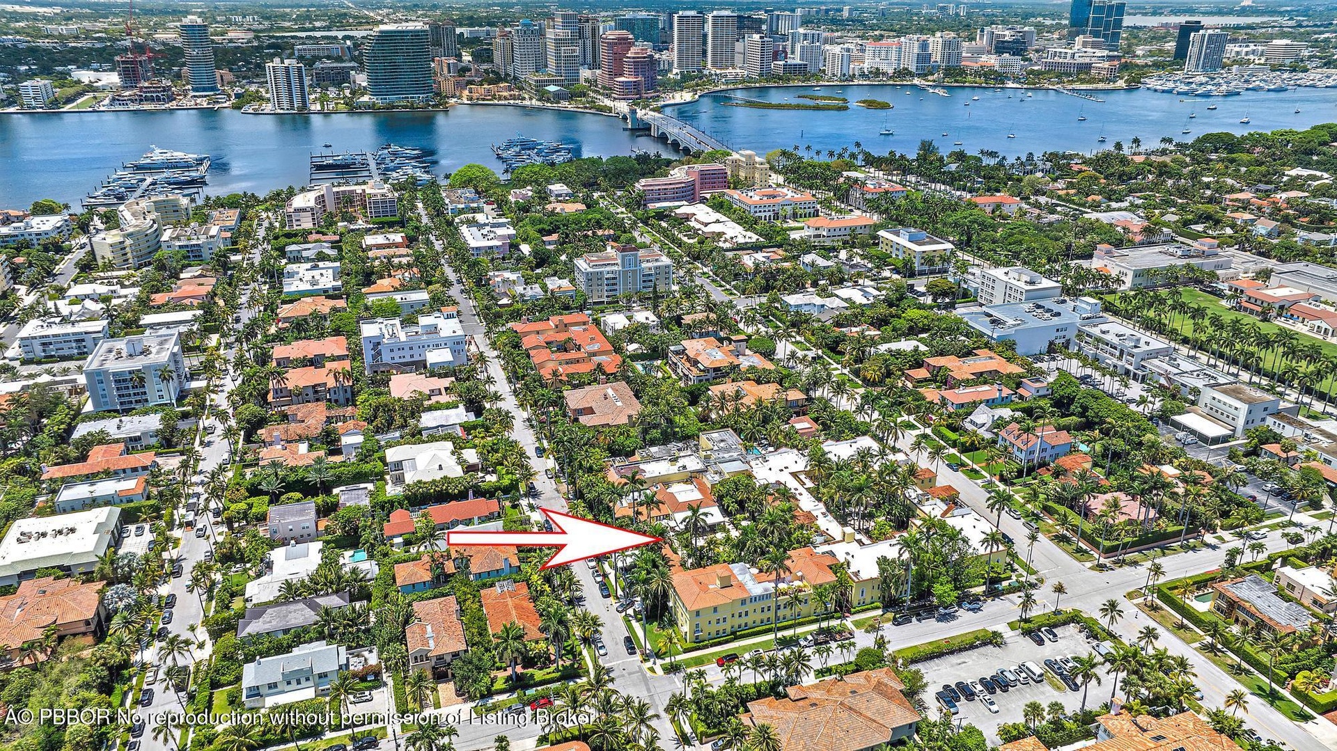 Aerial showing close proximity to the Palm Beach Marina and intracoastal waterway