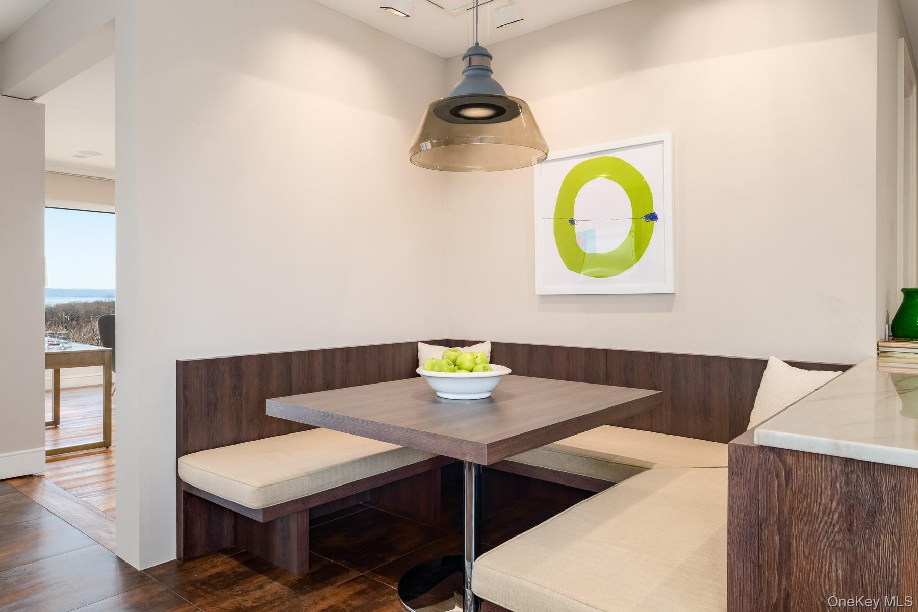 Banquette breakfast nook for casual dining.