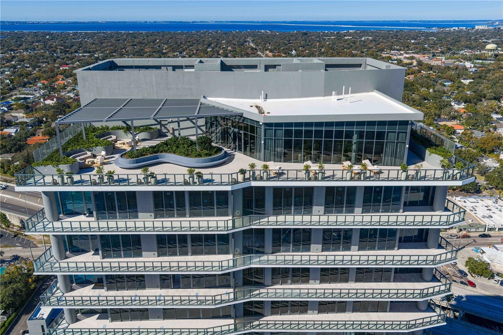 Rooftop sun deck overlooking the bay