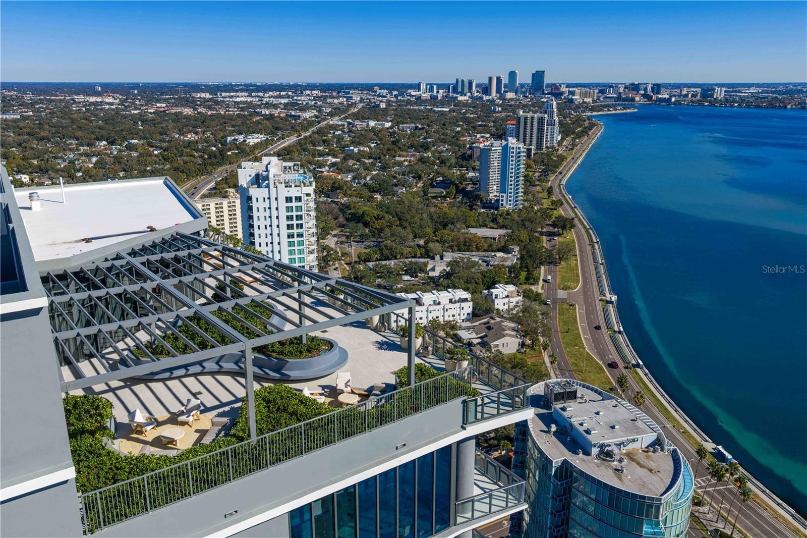 Rooftop sun deck overlooking the bay