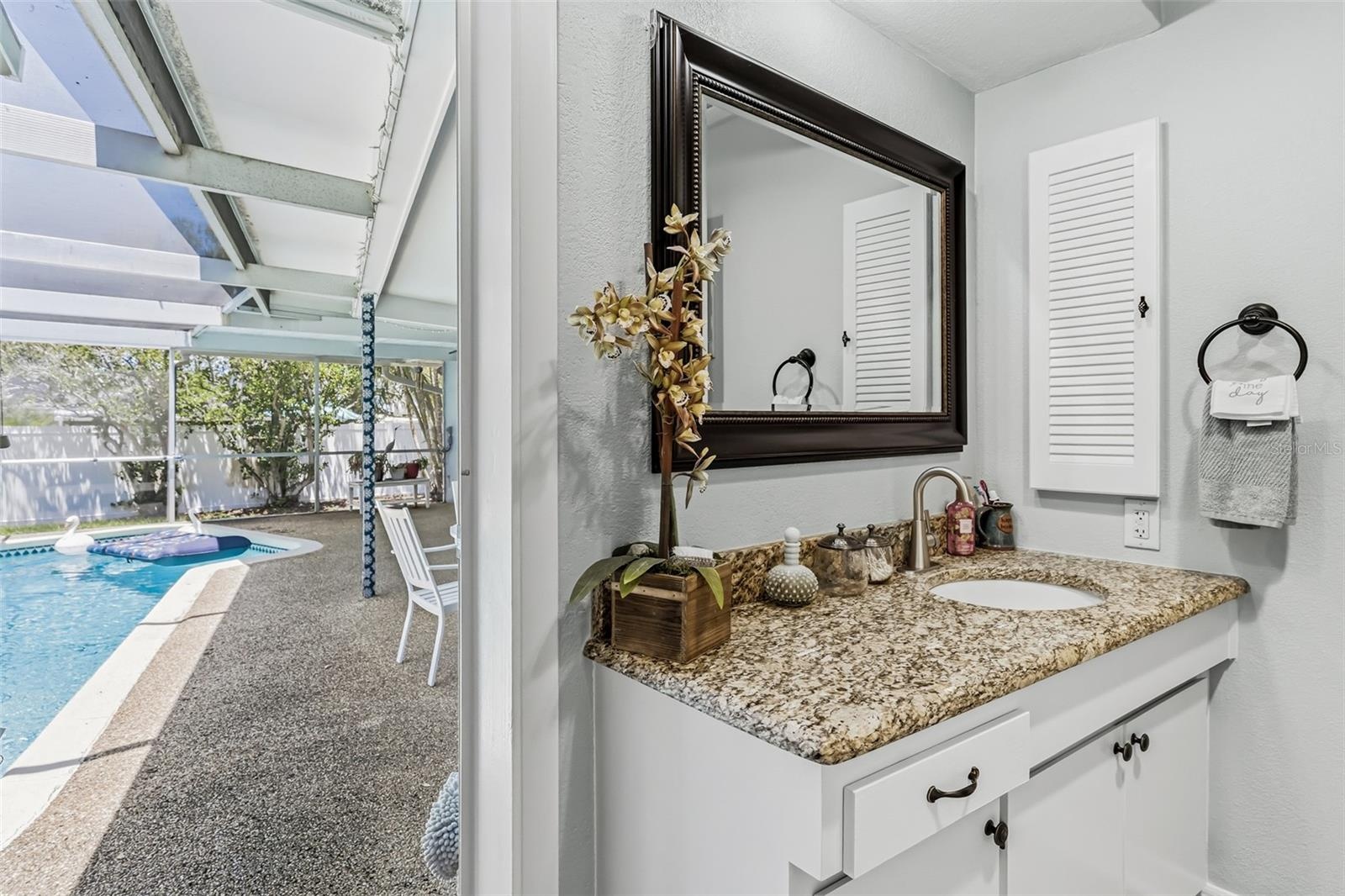 Pool area has direct access to the Guest bathroom.