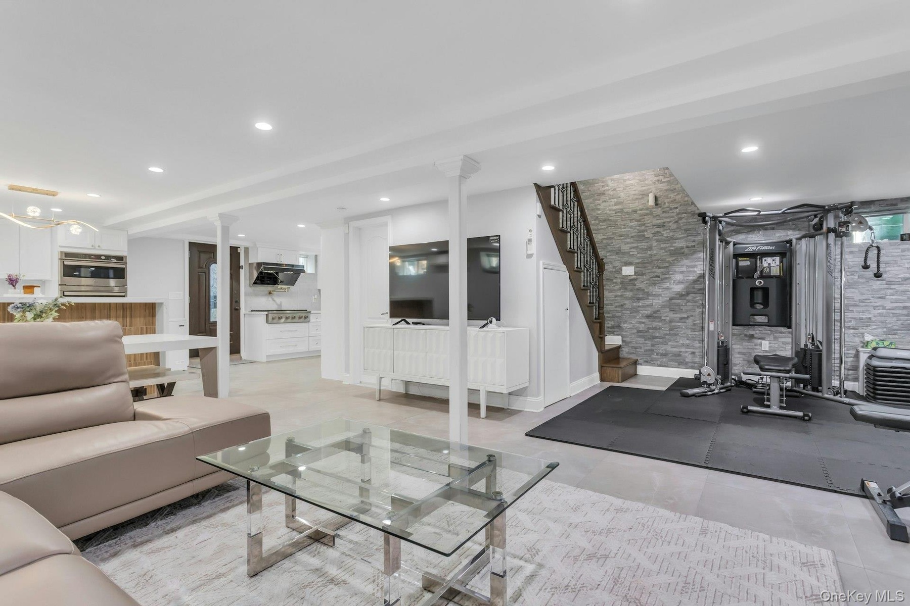 Family room flows into personal gym