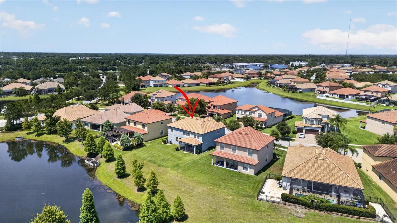 Picturesque Views of the Community from 2nd Floor! Aerial View of WCI Lennar Home on Premium Water Lot in Waterleaf Community! Located Near Entrance &
