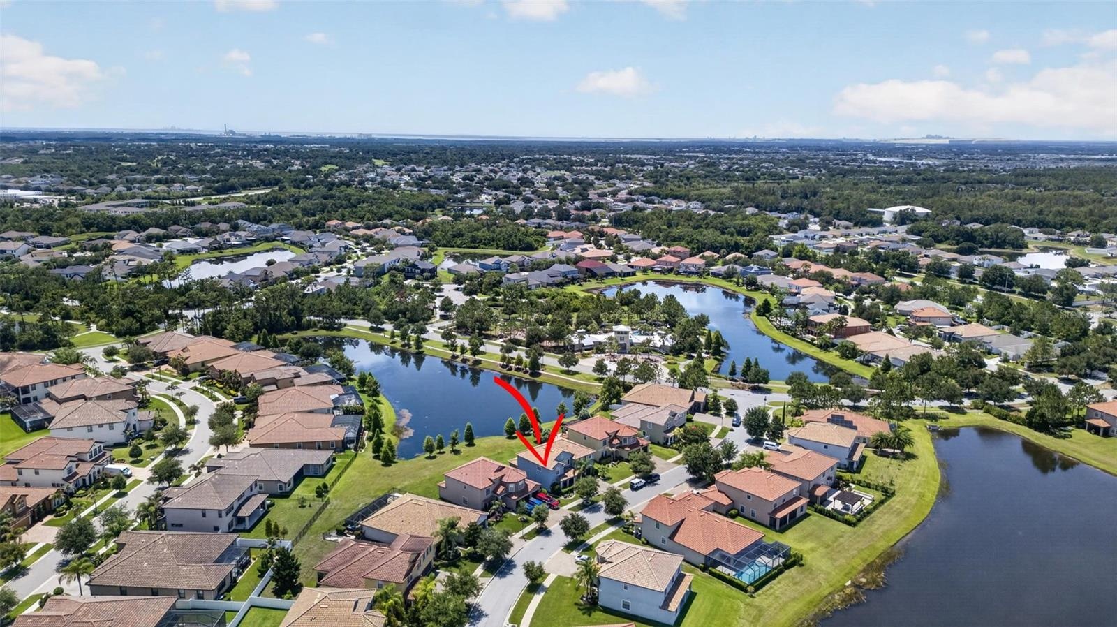 Picturesque Views of the Community from 2nd Floor! Aerial View of WCI Lennar Home on Premium Water Lot in Waterleaf Community! Located Near Entrance &