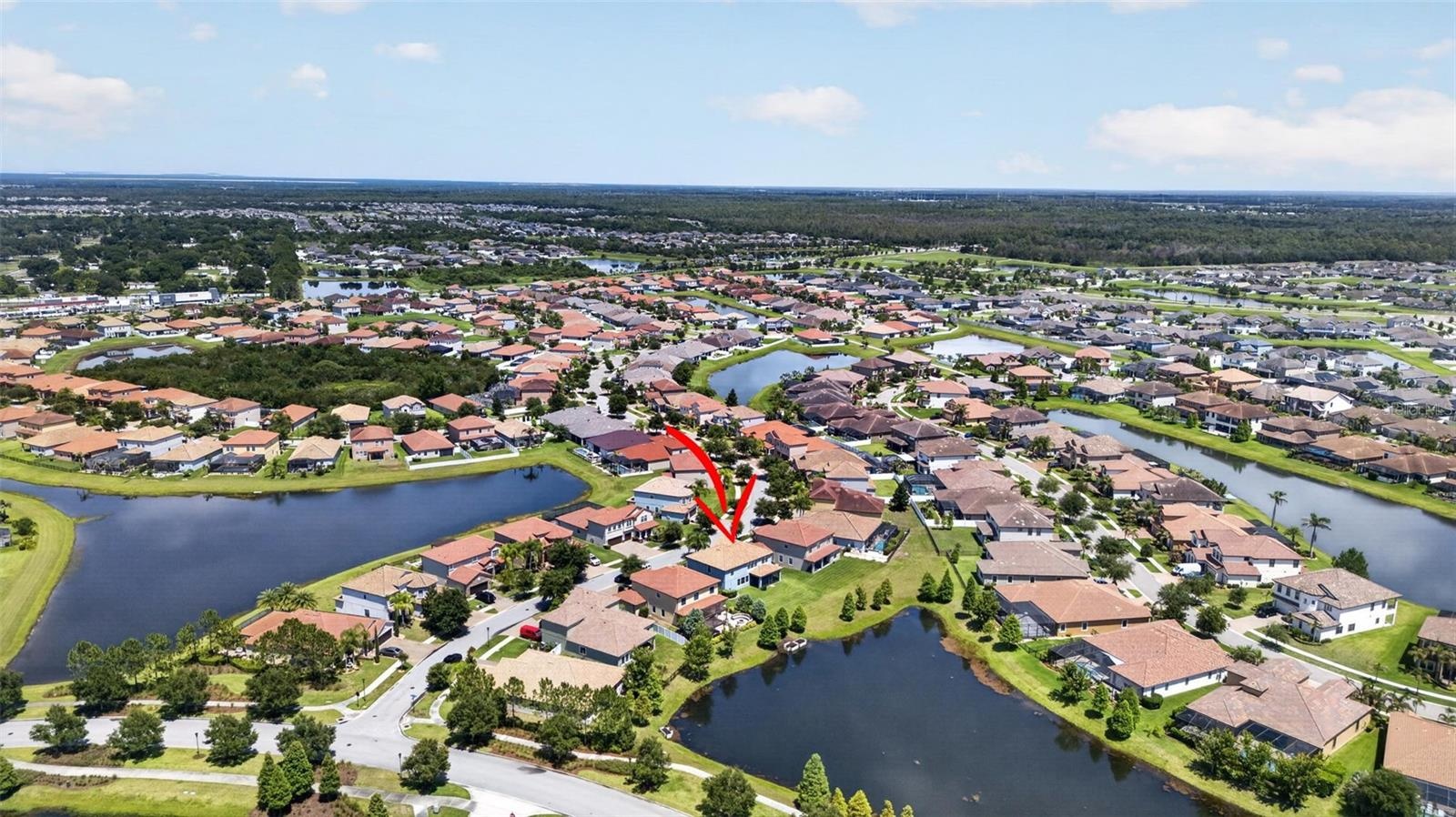 Picturesque Views of the Community from 2nd Floor! Aerial View of WCI Lennar Home on Premium Water Lot in Waterleaf Community! Located Near Entrance &
